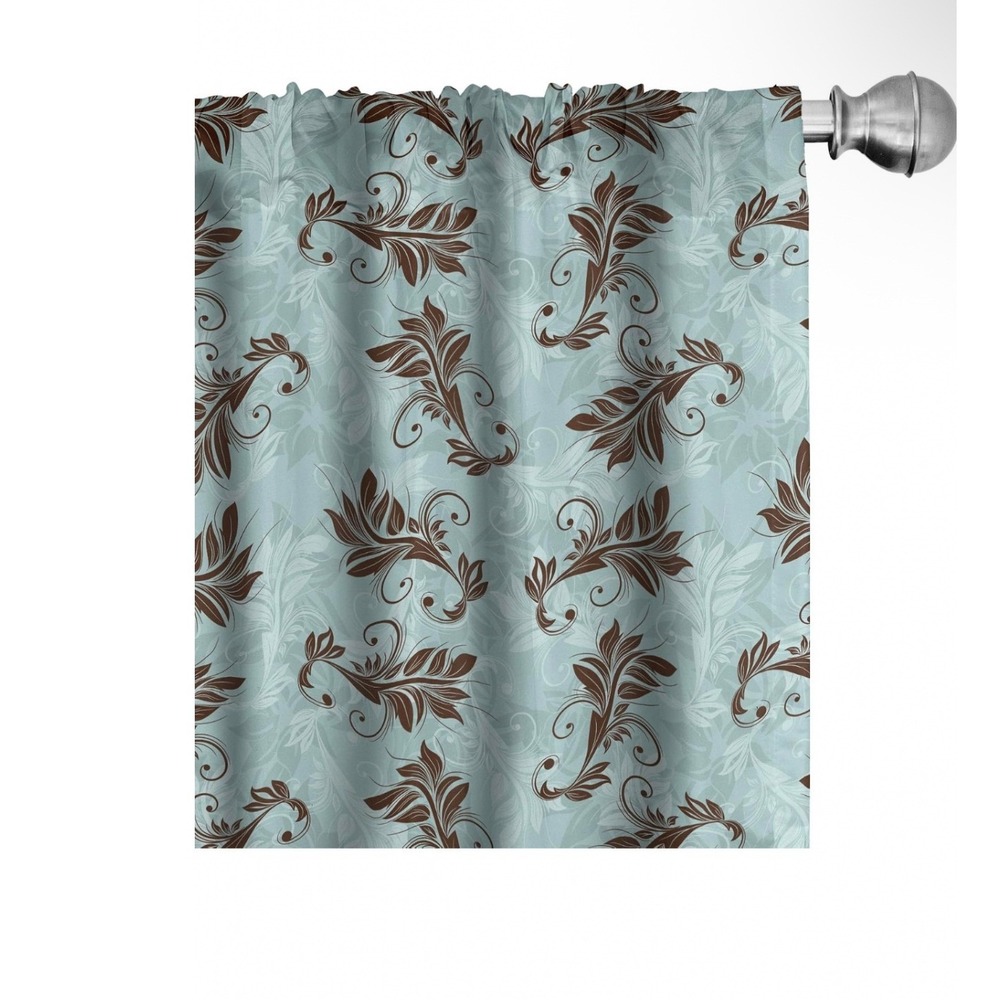 Lunarable Damask Window Curtains Victorian Leaf Flower Blue 2 Panel 56x84 Set